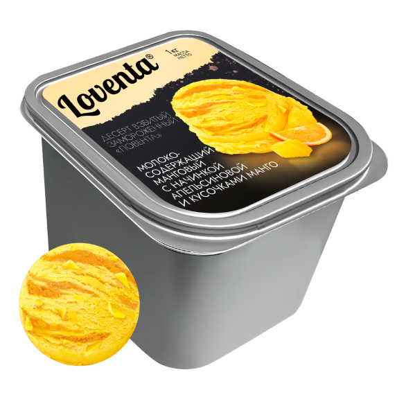 «LOVENTA» десерт замороженный манговый с начинкой апельсиновой и кусочками манго «LOVENTA» десерт замороженный манговый с начинкой апельсиновой и кусочками манго